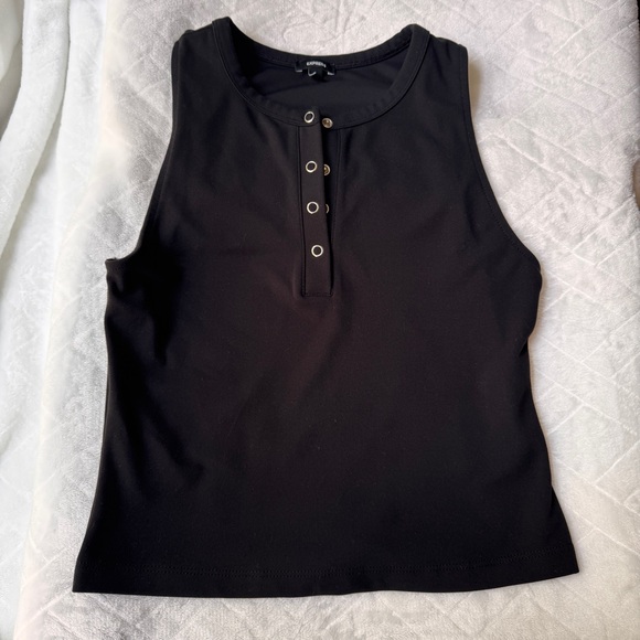 Express Tops - Express Body Contour Tank Top - Black with Buttons - Size SM Small
